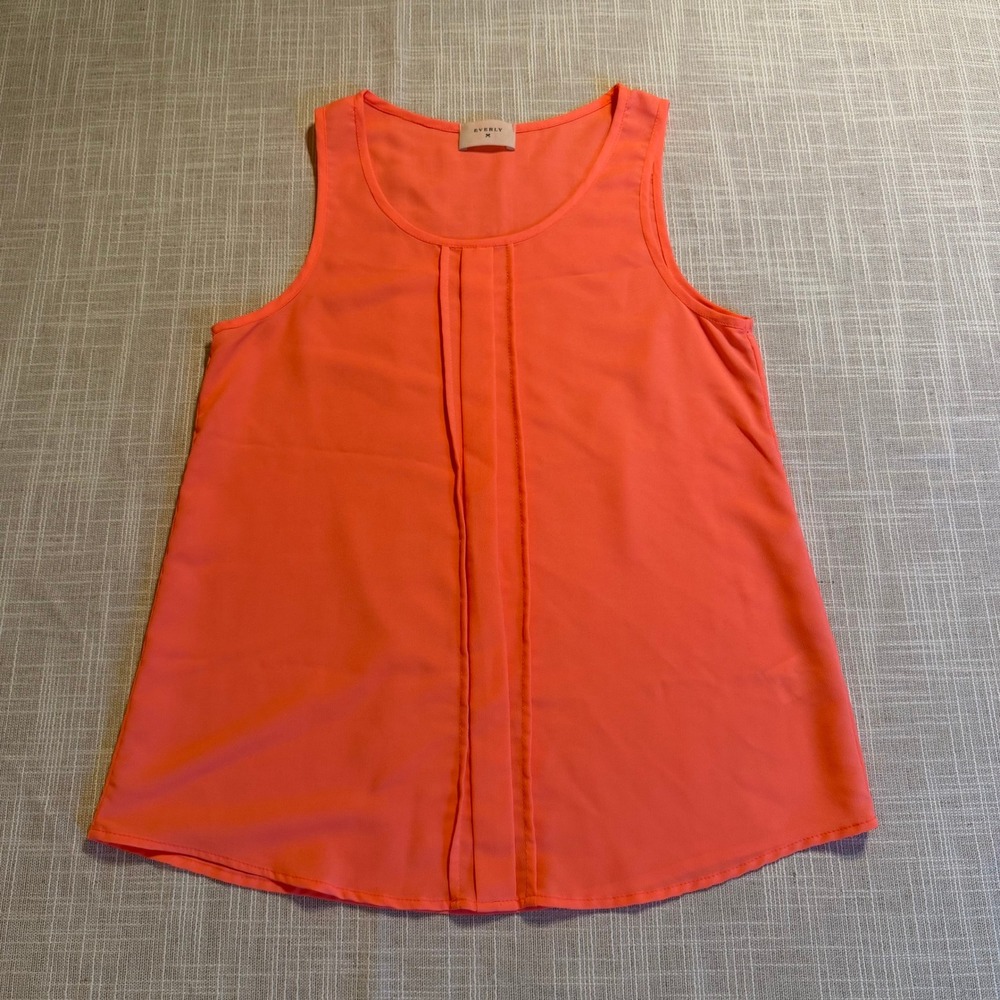 Everly Womens Neon Coral Pleated Front Sleeveless Chiffon Tank Top Small TB437
